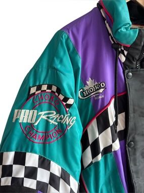 Retro Choko Racing Ski Snowmobile Jacket Mens XL Check Fleece Lined Winter Coat